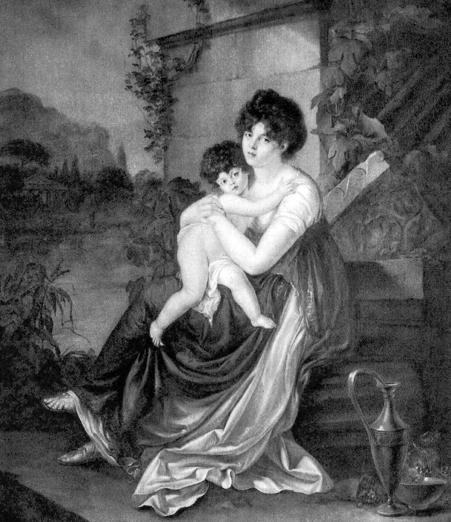 Maria z Czetwertyńskich Naryszkina wraz z jednym ze swych dzieci na ilustracji wykonanej na podstawie obrazu Petera Edwarda Stroehlinga (źródło: domena publiczna).