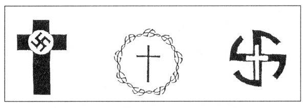 Symbole nazistowskiej organizacji "Deutsche Christen" (autor: BrThomas, licencja: CC BY-SA 3.0).