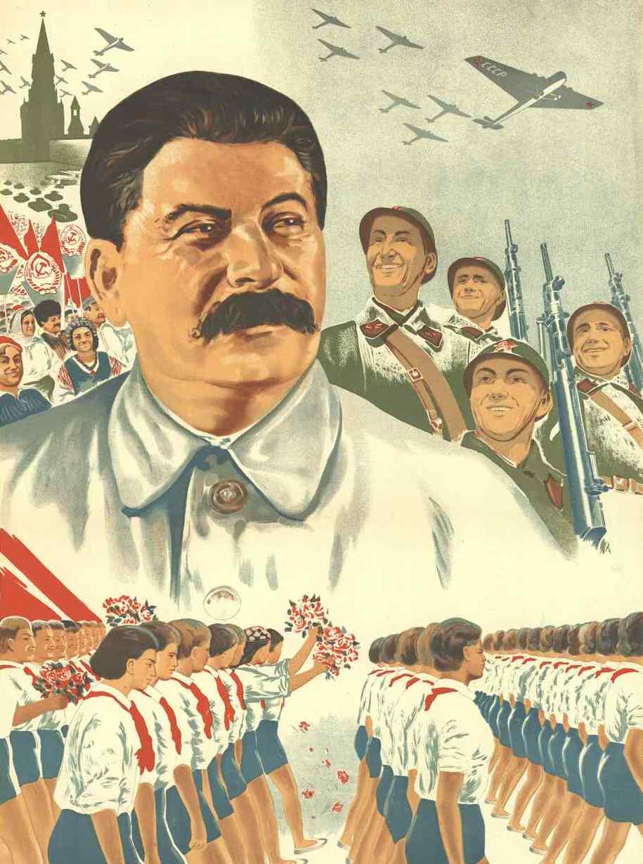 Stalin szybko zdał sobie sprawę, że nie może liczyć na polskich komunistów. Postanowił więc działać za pomocą radzieckich towarzyszy... fragment azerskiego plakatu z 1938 roku (źródło: domena publiczna).