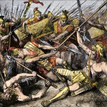 Śmierć Spartakusa na rycinie Hermanna Vogla (źródło: domena publiczna).