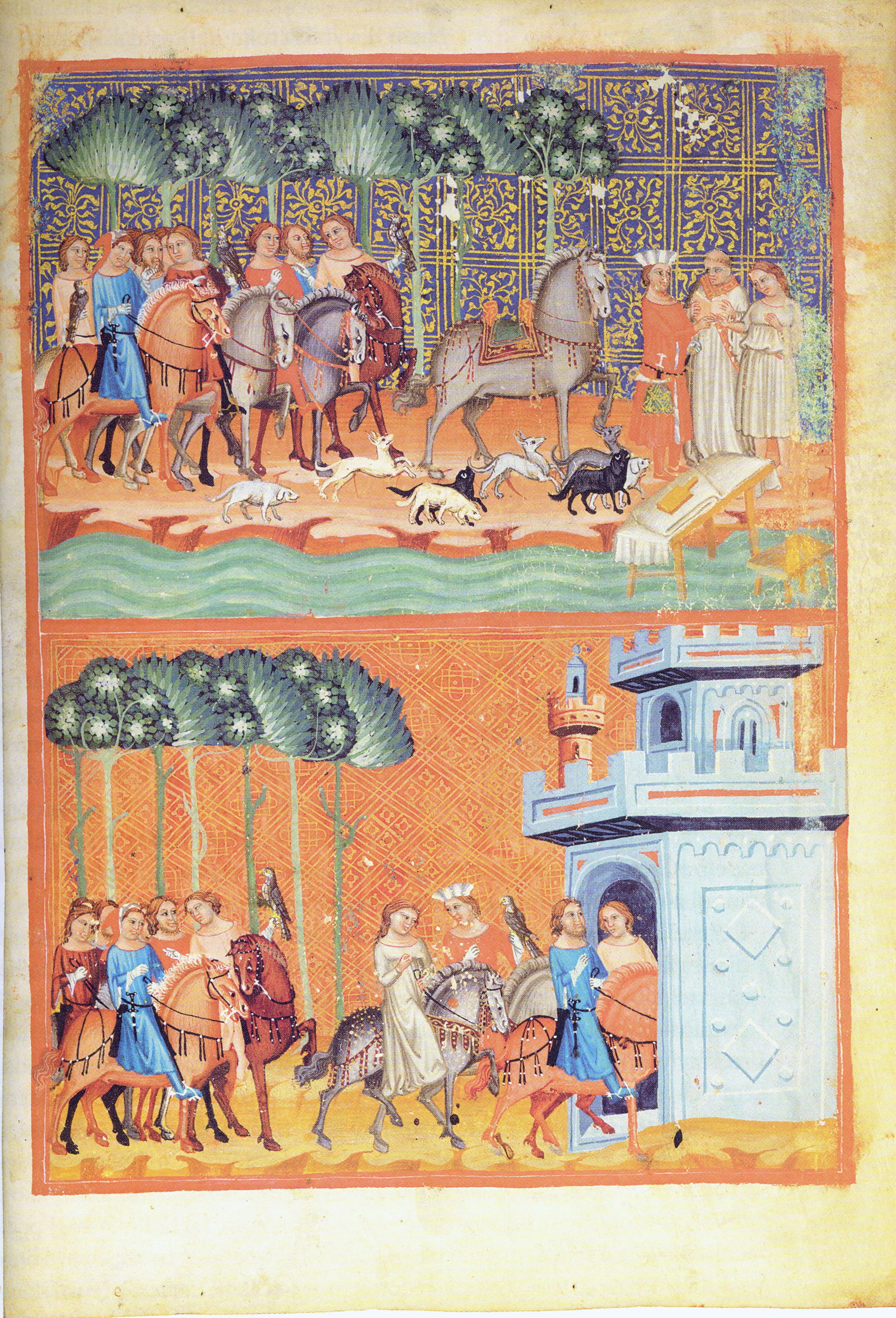Ołdrzych z eskortą na miniaturze z XIV-wiecznej Kroniki Dalimila.