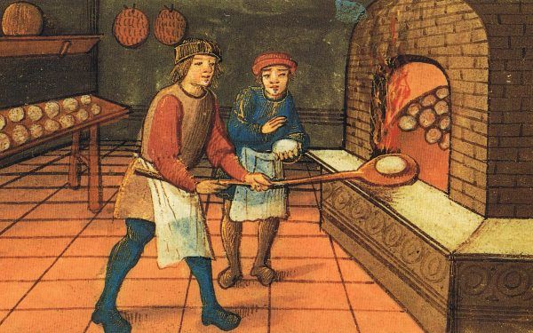 Chlebek na monarszy stół? Tylko bielutki, pszenny! Na ilustracji średniowieczni piekarze przy pracy (źródło: domena publiczna).
