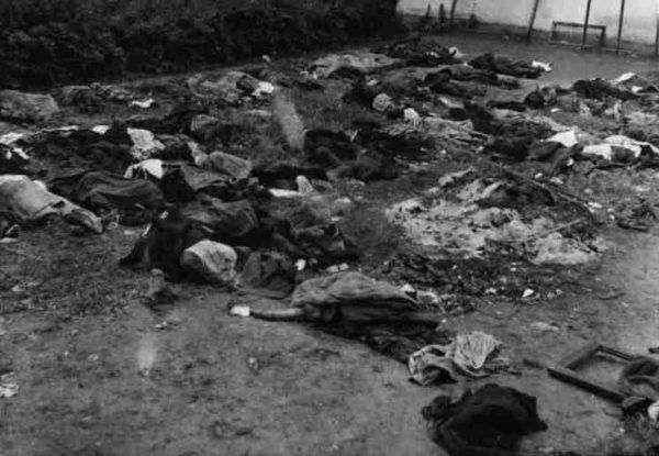 Wycofujące się przed Niemcami oddziały NKWD zamordowały dziesiątki tysięcy osadzonych. Na zdjęciu zwłoki ofiar na podwórzu więzienia przy ulicy Łąckiego we Lwowie (źródło: domena publiczna).