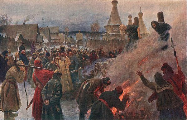 Palenie na stosie było jedną z form egzekucji stosowanych w całej nowożytnej Europie. Na ilustracji obraz Grigorija Miasojedowa (źródło: domena publiczna). Palenie na stosie było jedną z form egzekucji stosowanych w całej nowożytnej Europie. Na ilustracji obraz Grigorija Miasojedowa (źródło: domena publiczna).