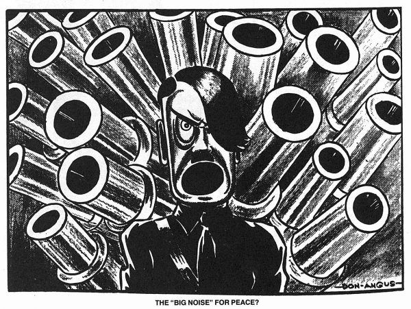 Ta konkretna karykatura Adolfa Hitlera autorstwa Angusa pochodzi jeszcze sprzed wojny, jednak wiemy, że i w obozach pojawiały się rysunki ośmieszające nazistowskich przywódców (źródło: domena publiczna).