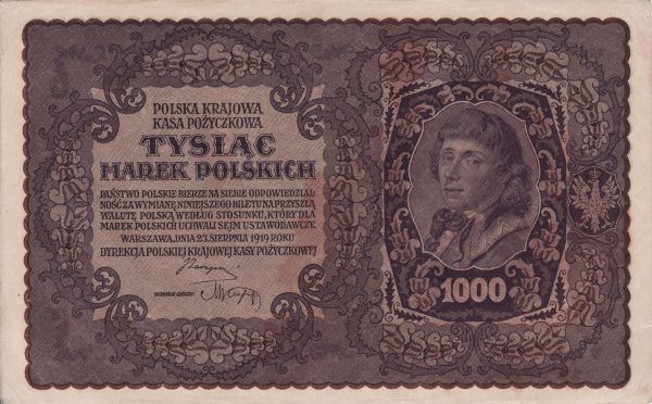 Już od momentu odzyskania niepodległości w II Rzeczypospolitej krążyło mnóstwo podrobionych banknotów, także tych 1000-markowych, a więc o najwyższym nominale (źródło: domena publiczna).