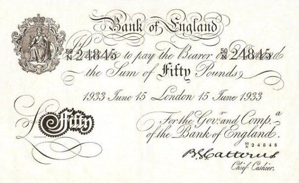 Niemcy chcieli zalać Wielką Brytanię podróbkami między innymi takich banknotów (źródło: domena publiczna).