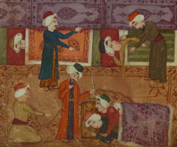 Tak wyglądała reakcja na parę homoseksualną przyłapaną na gorącym uczynku według XVIII-wiecznego perskiego manuskryptu. W PRL-u było niewiele lepiej... (domena publiczna).