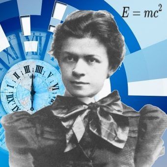 Mileva Marić - zapomniana i niedoceniana żona Einsteina. Na pierwszym planie jej zdjęcie z 1896 roku, w tle grafika geralta z pixabay (domena publiczna).