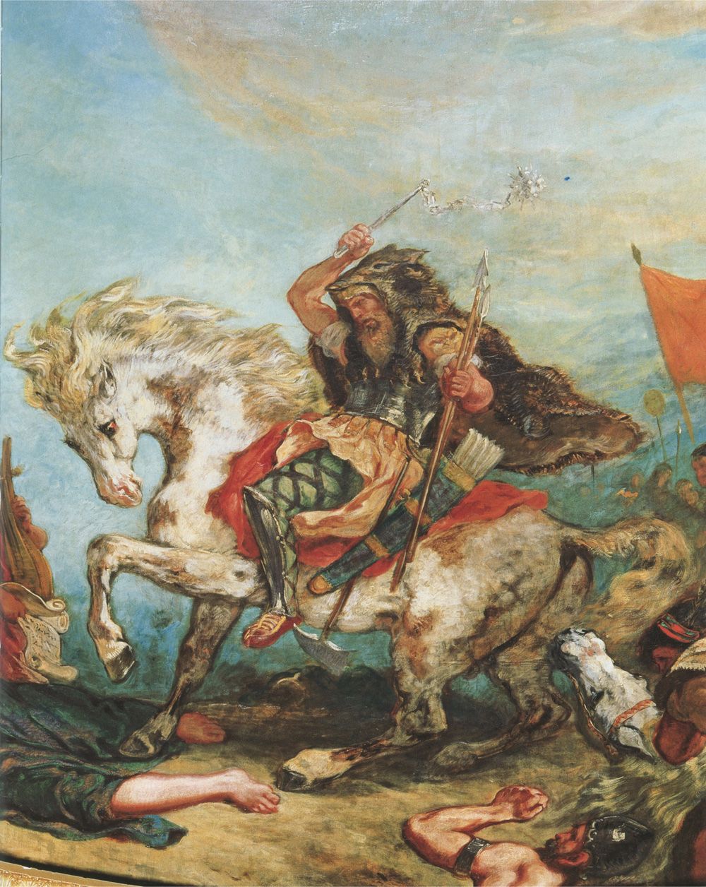 Attyla był równie bezlitosny dla własnej rodziny, co i dla wrogów. Na ilustracji wódz Hunów na obrazie Eugène’a Delacroix (źródło: domena publiczna).