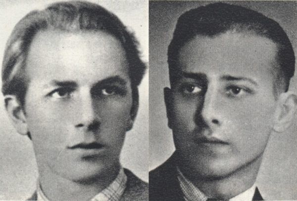 Podchorąży Tadeusz Battek (z lewej) i podporucznik rezerwy artylerii Karol Stanisław Dangel (z prawej). Źródło: domena publiczna.