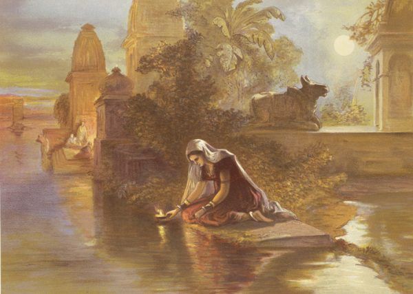 Swietłana osobiście dopilnowała, by prochy jej księcia trafiły do Gangesu. Z jego urną odbyła pierwszą zagraniczną podróż. Na ilustracji obraz Williama Simpsona z 1867 roku (domena publiczna).
