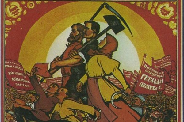 Radziecka propaganda dbała o to, by przedstawiać Związek Radziecki jako kraj mlekiem i miodem płynący. Kto uwierzył w to na tyle, by się tam przenieść? Ilustracja przedstawia fragment plakatu pierwszomajowego z 1920 roku (źródło: domena publiczna).