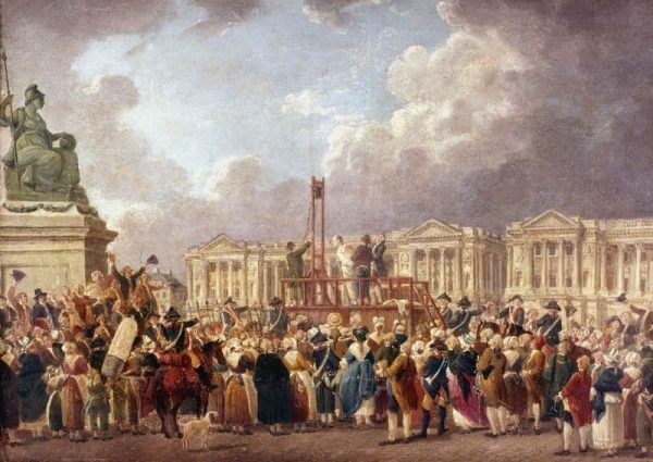 Gilotyna na placu Rewolucji. Obraz Pierre'a-Antoine'a Demachy (źródło: domena publiczna)