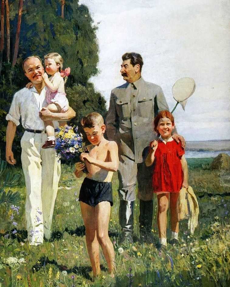 Wasyl Prokofiejewicz Jefanow "Stalin i Mołotow z dziećmi". Socrealistyczny obraz propagandowy w 1947 roku.
