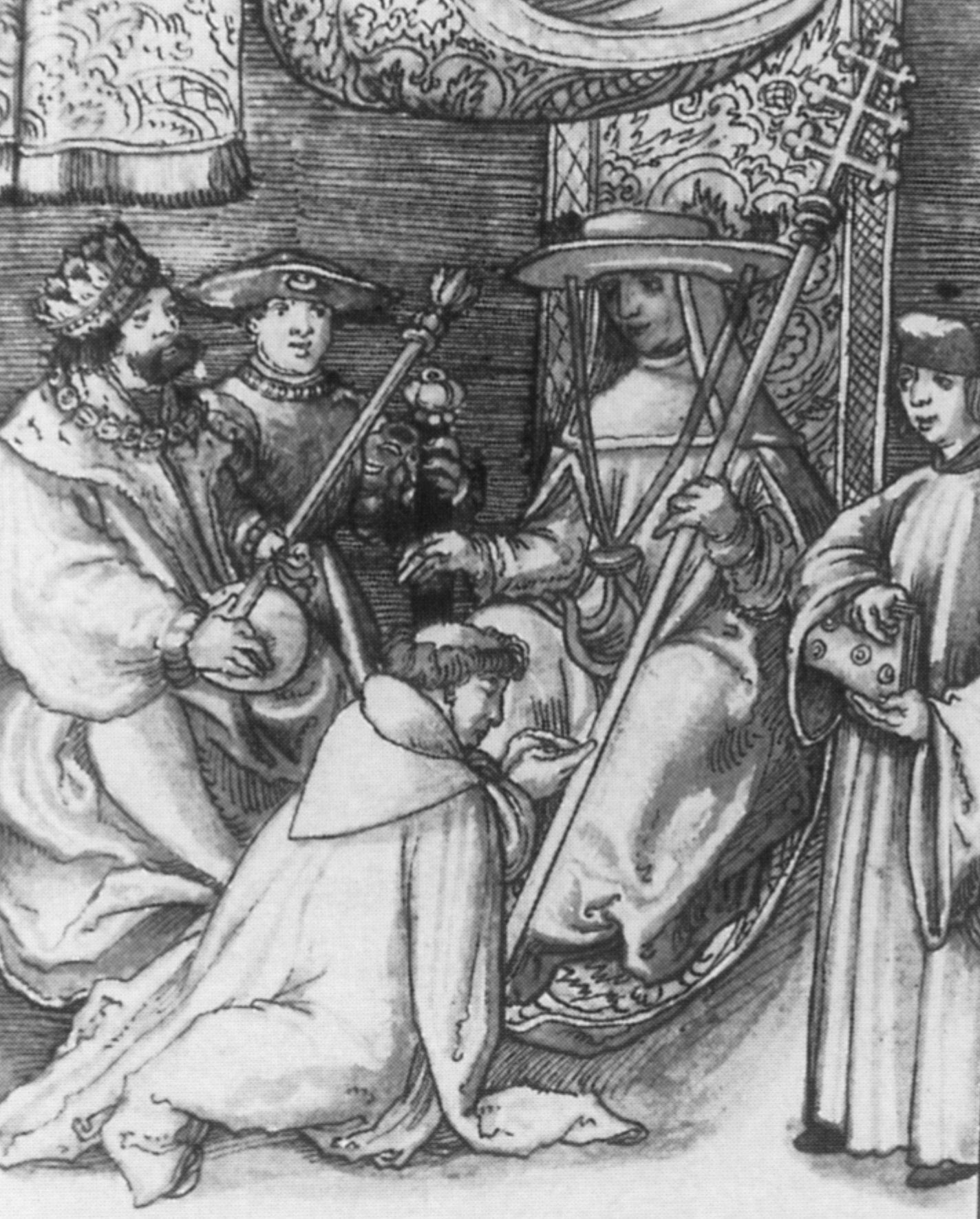 Lucjusz II dostał uderzenie kamieniem podczas walk o Kapitol. Zginął od ran po kilku dniach męczarni. Na tej XVI-wiecznej niemieckiej miniaturce widzimy arcybiskupa Magdeburga Norberta von Xanten, u stóp tego papieża.