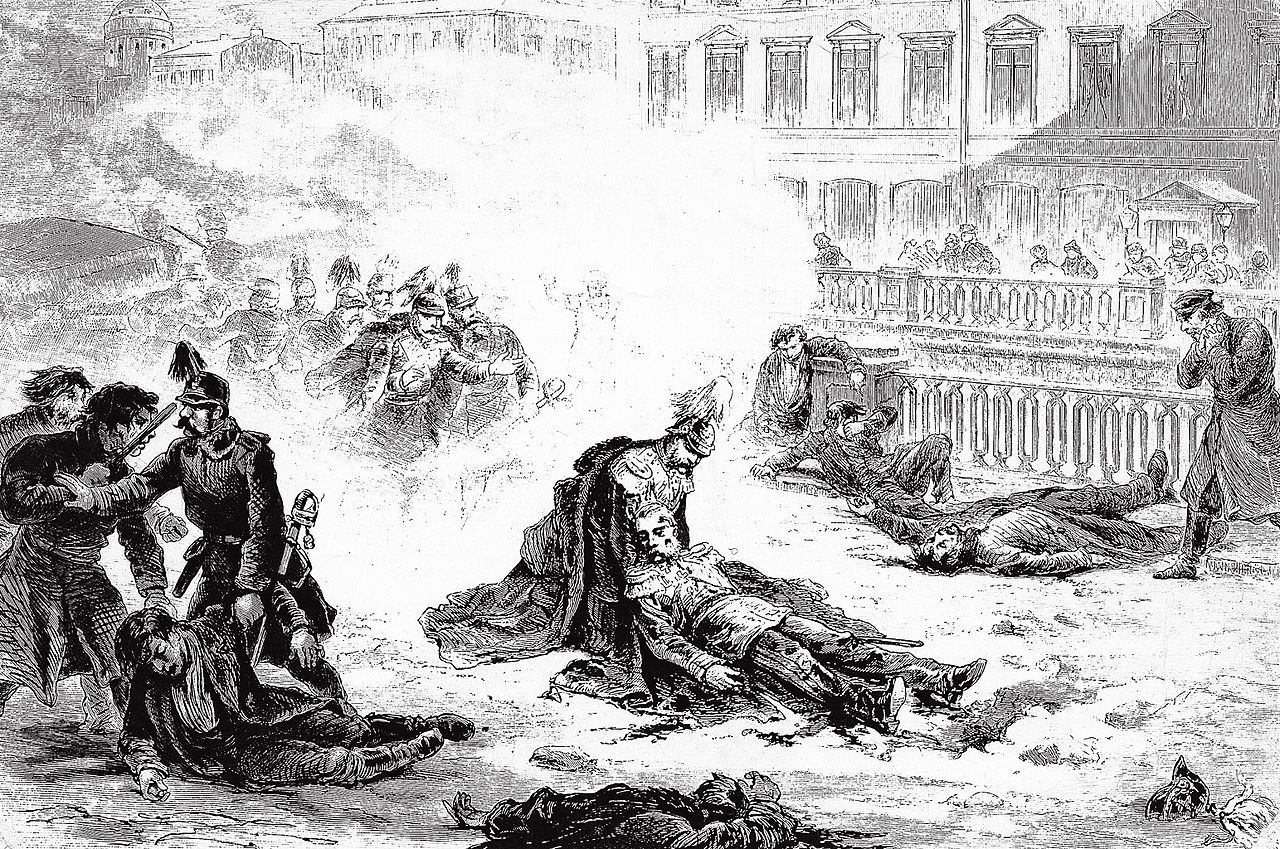 Grafika Gustava Brolinga przedstawiająca zamach na Aleksandra II.