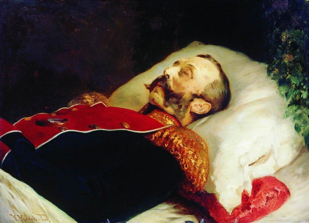 Konstantin Makowski, "Portret Aleksandra II na łożu śmierci" (1881 r.).