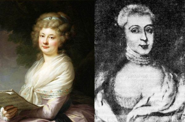 Po lewej portret Urszuli Dembińskiej, autorstwa Johanna Baptisty Lampi Starszego. Po prawej portret z epoki Anny Jabłonowskiej. Obydwie panie świetnie zarządzały swoimi majątkami.