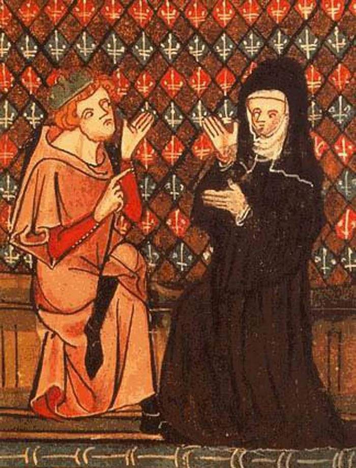 Abelard i Heloiza, ilustracja z XIV-wiecznego rękopisu "Powieści o Róży". 