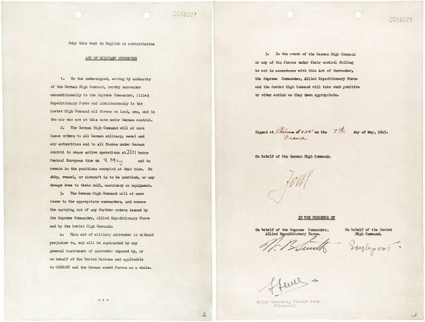 Akt kapitulacji Niemiec, 7 maja 1945 roku.
