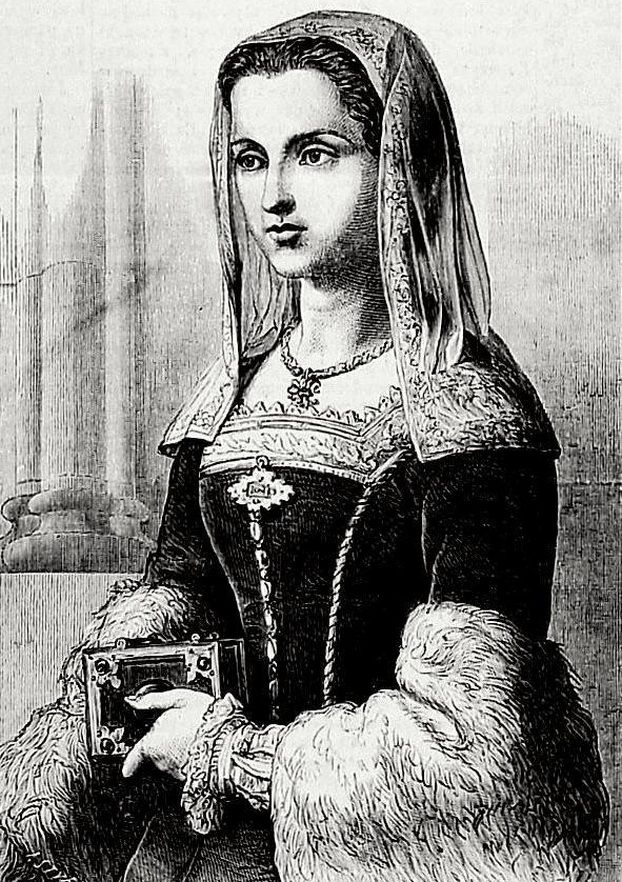 Katarzyna Jagiellonka zabrała Dosieczkę ze sobą na mroźną północ. Polska królewna na rysunku Jana Styfi z 1864 roku.