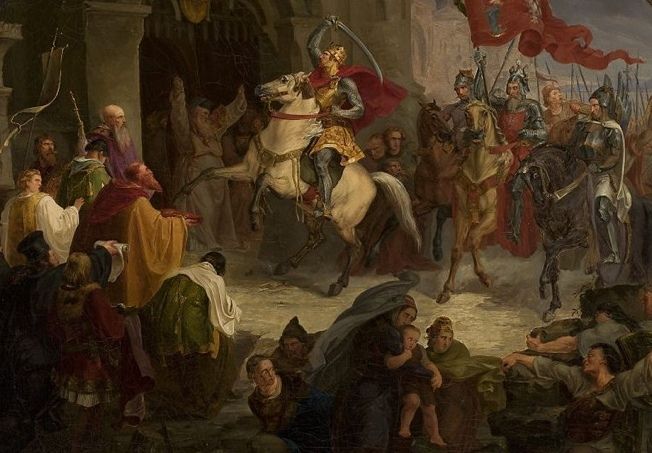 Po zdobyciu w 1018 roku Kijowa Chrobry zgwałcił a na następnie uprowadził Przedsławę, siostrę tamtejszego władcy Jarosława Mądrego. Na ilustracji obraz Wincentego Smokowskiego.