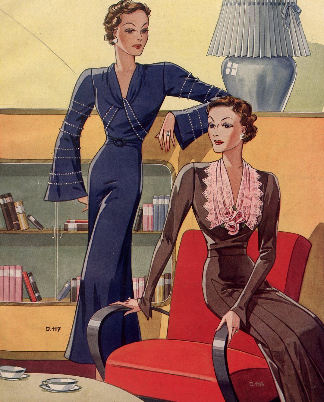 Spotkanie proszone wymagało odpowiedniej oprawy. Fragment okładki pisma "Przegląd mody" z 1937 roku.