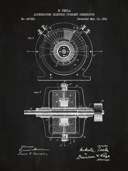 Generator prądu przemiennego, 1891. Najbardziej znany patent Nikoli Tesli.