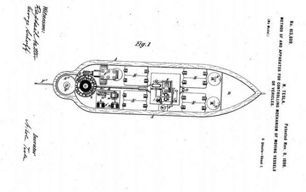 Patent Tesli na zdalnie sterowaną łódź.