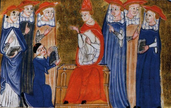 Jan XXII na papieskim tronie. Miniatura z XV wieku.