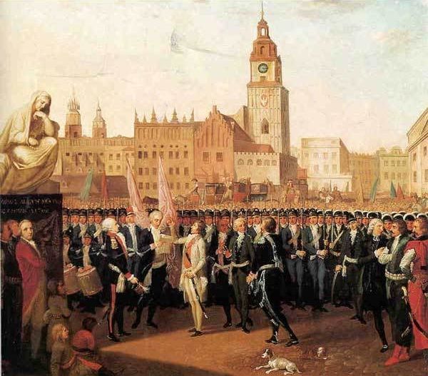 Wybuch powstania mocno zaskoczył Rosjan. Na obrazie Franciszka Smuglewicza z 1797 roku widać przysięgę Kościuszki na Rynku Głównym w Krakowie, od której rozpoczęła się insurekcja.