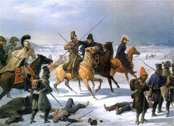 Gdy zabrakło koni akty kanibalizmu stały się powszechne. Na ilustracji obraz Januarego Suchodolskiego "Odwrót spod Moskwy".