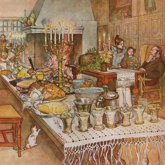 Suto zastawiony wigilijny stół na obrazie Carla Larssona z 1904 roku. Suto zastawiony wigilijny stół na obrazie Carla Larssona z 1904 roku.