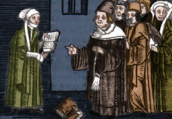 Argula von Grumbach podczas objaśniania Pisma Świętego (koloryzacja: RK).