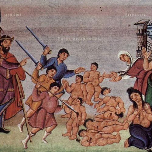 Czyżby ta miniatura ze średniowiecznego Kodeksu Egberta pokazywała faktyczną liczbę ofiar rzezi niewiniątek? (źródło: domena publiczna)