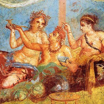Rzymski bankiet na fresku z Pompejów.