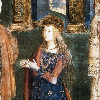 Lukrecja Borgia jako św. Katarzyna ze Sieny na obrazie Pinturicchiego (źródło: domena publiczna). Lukrecja Borgia jako św. Katarzyna ze Sieny na obrazie Pinturicchiego (źródło: domena publiczna).