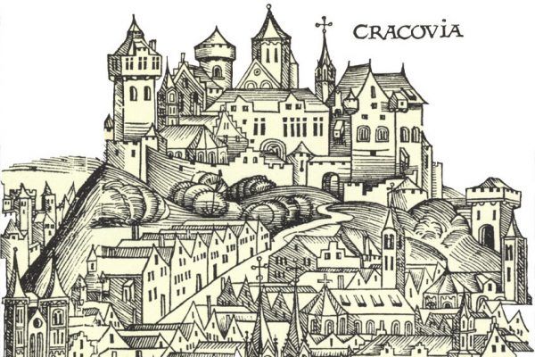 Najstarszy zachowany widok Krakowa zamieszczony w „Księdze kronik” Hartmanna Schedla z 1493 r. Najstarszy zachowany widok Krakowa zamieszczony w „Księdze kronik” Hartmanna Schedla z 1493 r.