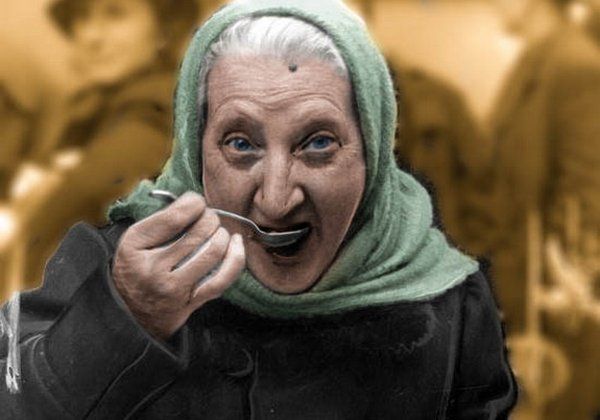 Najważniejsze, by nie czuć głodu. Koloryzowane zdjęcie z książki "Okupacja od kuchni". Najważniejsze, by nie czuć głodu. Koloryzowane zdjęcie z książki "Okupacja od kuchni".