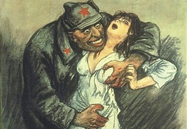 Niemiecka propaganda przedstawiała czerwonoarmistów jako gwałcicieli i morderców. No i w znacznej mierze rzeczywistość potwierdziła propagandowe slogany. Na ilustracji fragment plakatu Willibalda Kraina, który miał zachęcić Polaków do walki z Armią Czerwoną. Niemiecka propaganda przedstawiała czerwonoarmistów jako gwałcicieli i morderców. No i w znacznej mierze rzeczywistość potwierdziła propagandowe slogany. Na ilustracji fragment plakatu Willibalda Kraina, który miał zachęcić Polaków do walki z Armią Czerwoną.