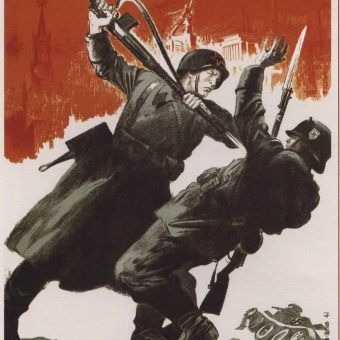 Na ilustracji fragment sowieckiego plakatu z okresu oblężenia Leningradu Na ilustracji fragment sowieckiego plakatu z okresu oblężenia Leningradu