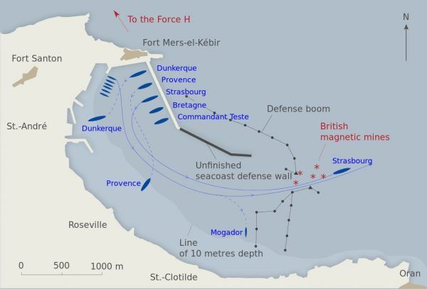 Plan ataku Royal Navy na francuska flotę w Mers-el-Kebir.