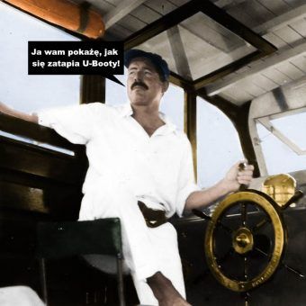 Ernest Hemingway na pokładzie łodzi "Pilar", którą chciał wykorzystać do zatapiania U-Bootów. Ernest Hemingway na pokładzie łodzi "Pilar", którą chciał wykorzystać do zatapiania U-Bootów.