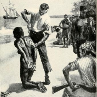 Wielka Brytania handlowała żywym towarem przez ok. 300 lat, wyprzedzając w tym niemal wszystkie inne europejskie państwa. Rysunek z książki "The Negro in American history" (1914).
