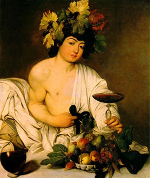 Bachus - rzymski bóg wina, obraz autorstwa Caravaggia (fot. domena publiczna)