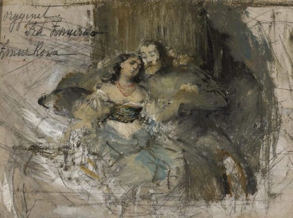Kazimierz Wielki z jedną ze swoich kochanek na obrazie Franciszka Żmurki (koniec XIX wieku).