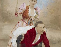 Mężczyzna na czworakac ujeżdzany przez kobietę z pejczem. XIX-wieczna grafika ze zbiorów prof. Kraffta-Ebinga.