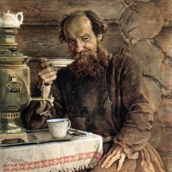 Nie ma to jak opowieść przy dobrej herbacie. Fragment obrazu Aleksandra Morozowa. Nie ma to jak opowieść przy dobrej herbacie. Fragment obrazu Aleksandra Morozowa.