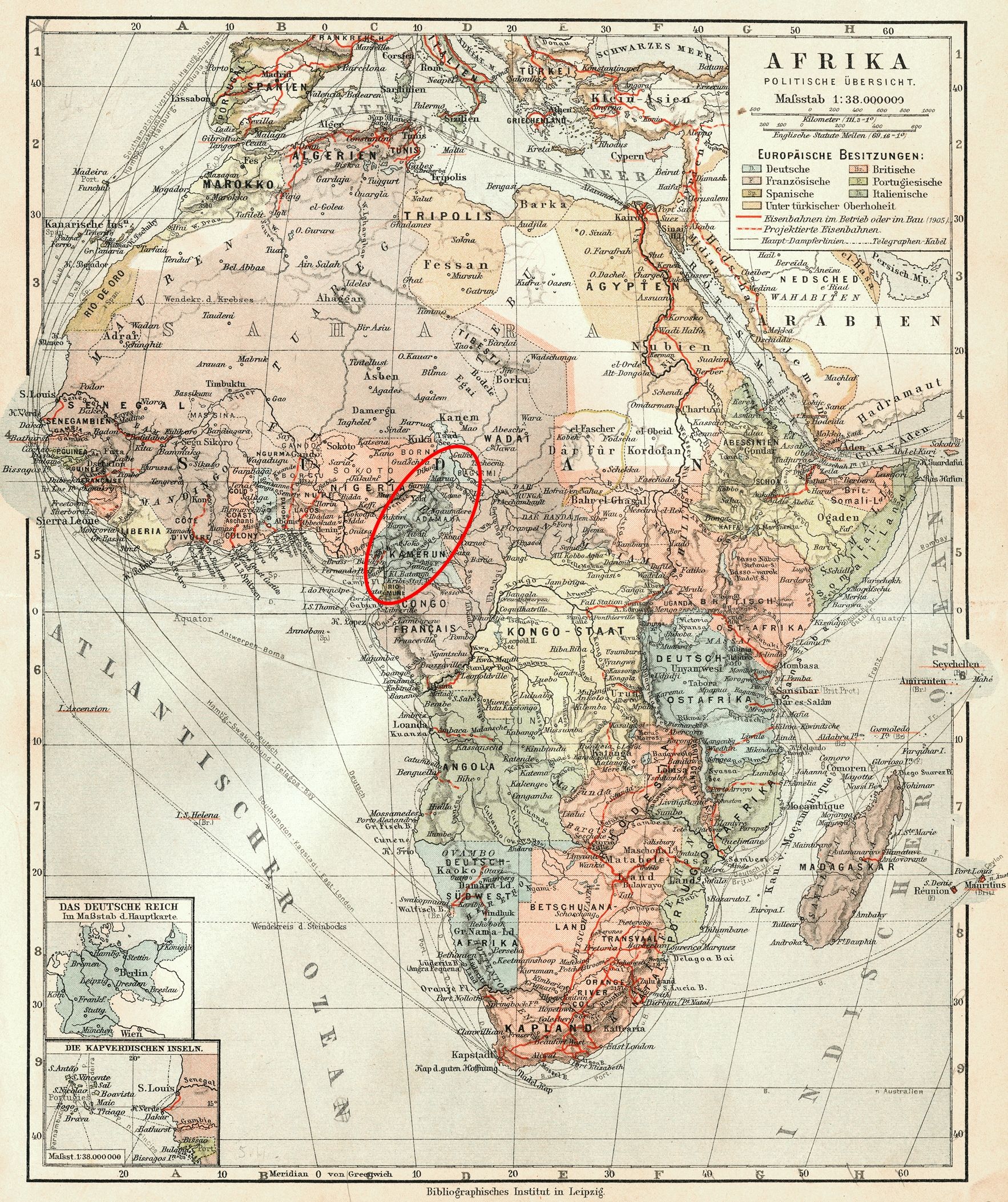 Szolcowi-Rogozińskiemu marzyła się wolna Polska w Kamerunie. Zaznaczony czerwonym kolorem na mapie Afryki z początków XX wieku.